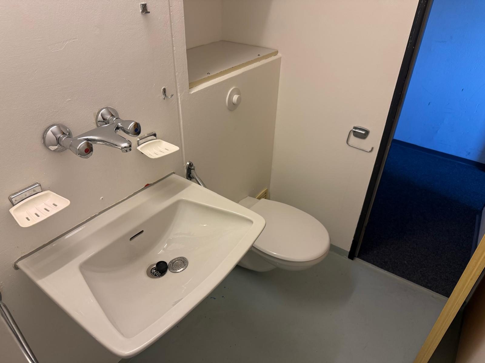 Sauberes Badezimmer mit Waschbecken und WC